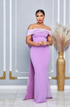 OFF SHOULDER BACK RIBBON TRAIN MAXI DRESS (LAVENDER)