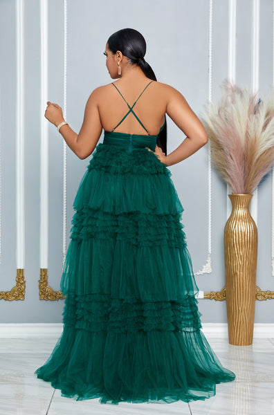 TULLE LAYERS OPEN BACK MAXI DRESS (HUNTER)