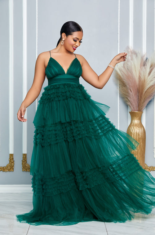 TULLE LAYERS OPEN BACK MAXI DRESS (HUNTER)