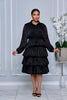 BUTTON DOWN TIERED RUFFLE ORGANZA DRESS (BLACK)