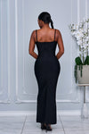 RED CRYSTAL EMBELLISHED SPAGHETTI STRAP BANDAGE DRESS