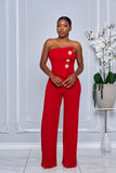 TUBE TOP GOLD BUTTON EMBELLISHED JUMPSUIT (RED)