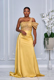 COUTURE-INSPIRED BEADED BODICE ONE SHOULDER GOWN WITH SIDE TRAIN