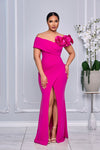 3D FLOWER CORSAGE OFF THE SHOULDER MAXI DRESS