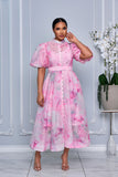 PINK RHINESTONE EMBELLISHED BUTTON DOWN A-LINE DRESS (PINK MULTI)