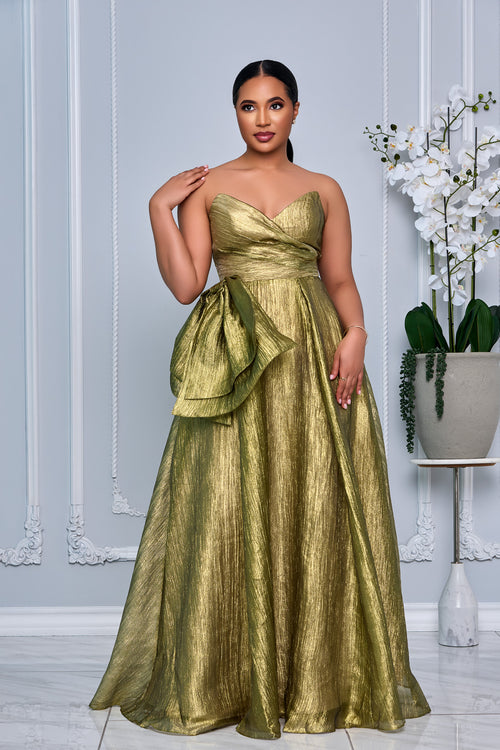 STRAPLESS SWEETHEART NECKLINE SIDE BOW STATEMENT GOWN