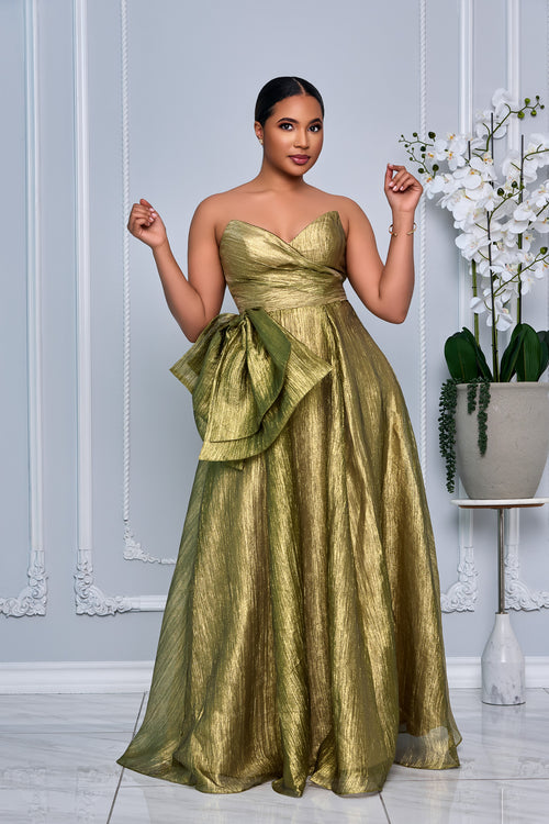 STRAPLESS SWEETHEART NECKLINE SIDE BOW STATEMENT GOWN