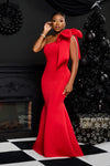 SINGLE SHOULDER BOW DETAIL MERMAID DRESS (RED)