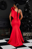 SINGLE SHOULDER BOW DETAIL MERMAID DRESS (RED)