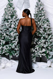 RECTANGLE RHINESTONE SATIN MERMAID MAXI DRESS (BLACK)