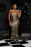 DIAMANTE STRAP FISH SCALE SEQUIN MAXI DRESS