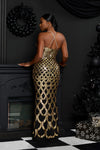 DIAMANTE STRAP FISH SCALE SEQUIN MAXI DRESS
