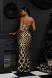 DIAMANTE STRAP FISH SCALE SEQUIN MAXI DRESS