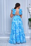V-NECK RUFFLES TIE BACK TIERED MAXI DRESS (BLUE MULTI)