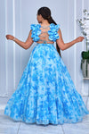V-NECK RUFFLES TIE BACK TIERED MAXI DRESS (BLUE MULTI)