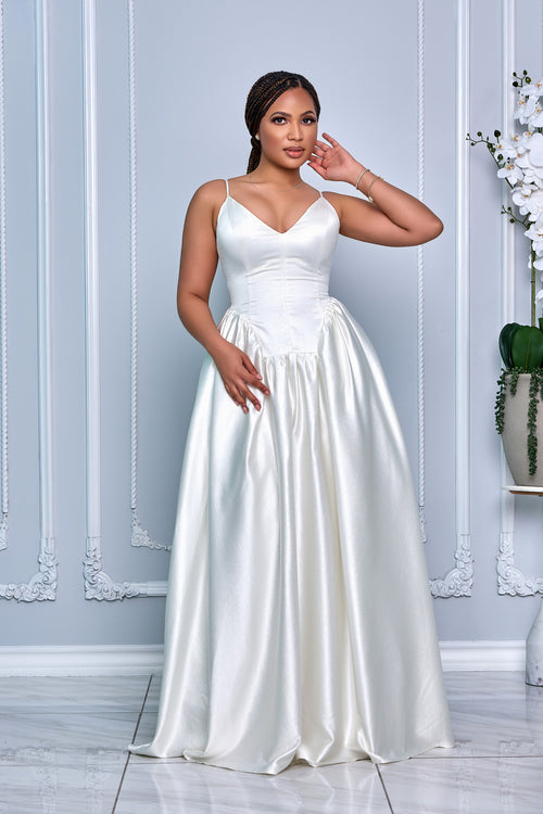 CINDERELLA  TEXTURED SATIN BALLGOWN WITH ADJUSTABLE STRAPS