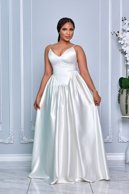 CINDERELLA  TEXTURED SATIN BALLGOWN WITH ADJUSTABLE STRAPS
