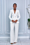 SOLID LINEN DOUBLE BREASTED BLAZER & PANTS (WHITE)