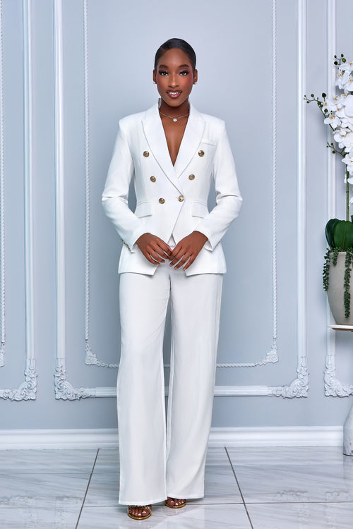 SOLID LINEN DOUBLE BREASTED BLAZER & PANTS (WHITE)