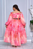 FLORAL PRINT OFF SHOULDER MAXI FLOWY DRESS (PINK)