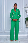 SOLID LINEN DOUBLE BREASTED BLAZER & PANTS (GREEN)