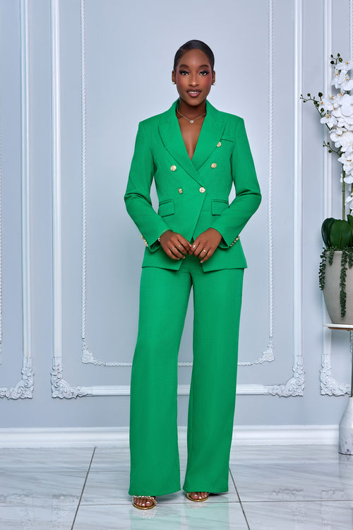 SOLID LINEN DOUBLE BREASTED BLAZER & PANTS (GREEN)