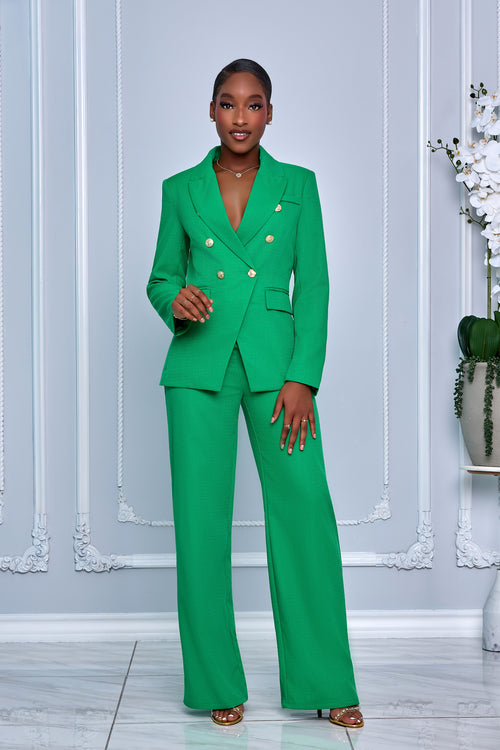 SOLID LINEN DOUBLE BREASTED BLAZER & PANTS (GREEN)