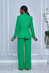 SOLID LINEN DOUBLE BREASTED BLAZER & PANTS (GREEN)