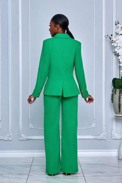 SOLID LINEN DOUBLE BREASTED BLAZER & PANTS (GREEN)