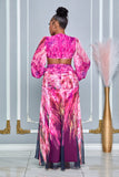 THE ONE AND ONLY DEEP V-NECK LONG SLEEVE CUTOUT MAXI DRESS (PINK MULTI)