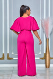 FLUTTER KIMONO SLEEVE BUCKLE DETAIL WIDE LEG JUMPSUIT (FUCHSIA)