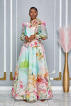 TREASURE FLOWER ACCENT BLOUSE & MAXI SKIRT SET (MULTICOLORED)