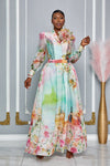 TREASURE FLOWER ACCENT BLOUSE & MAXI SKIRT SET (MULTICOLORED)