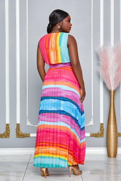 VACAY MULTI OMBRE PLEATED MAXI DRESS (MULTICOLOR)