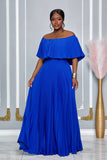 ELEGANT OFF SHOULDER PLEATED MAXI DRESS (ROYAL BLUE)