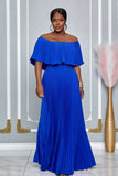 ELEGANT OFF SHOULDER PLEATED MAXI DRESS (ROYAL BLUE)