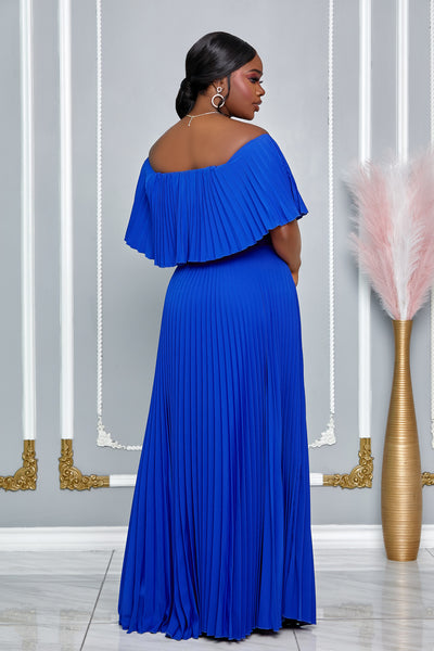 ELEGANT OFF SHOULDER PLEATED MAXI DRESS (ROYAL BLUE)