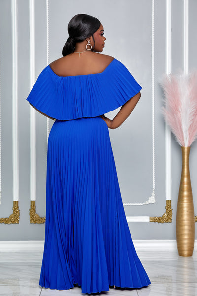 ELEGANT OFF SHOULDER PLEATED MAXI DRESS (ROYAL BLUE)