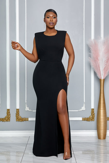 TULLE LAYERS OPEN BACK MAXI DRESS (BLACK)