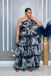 ONE SHOULDER PEPLUM TOP AND TIERED RUFFLED MAXI SKIRT SET