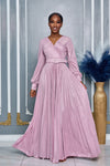 WRAP STYLE V-NECK LONG PUFFED SLEEVES MAXI DRESS (PINK)