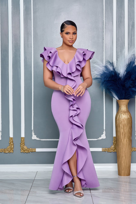 ELEGANT V-NECK 3/4 SLEEVE WRAP AROUND DRESS (LAVENDER)