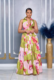 FLORAL PRINT SLEEVELESS BUTTON DOWN MAXI DRESS (LIME MULTI)