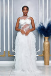 LACE DETAILED BODICE RUFFLE TIERED GOWN (WHITE)