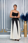 SWEETHEART NECKLINE CONTRAST SLIM MAXI DRESS
