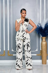 ABSTRACT RPINT SLEEVELESS BLAZER AND PANTS SET