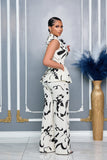 ABSTRACT RPINT SLEEVELESS BLAZER AND PANTS SET