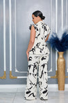 ABSTRACT RPINT SLEEVELESS BLAZER AND PANTS SET
