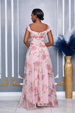 FLORAL PRINT FLOWER CORSAGE DETAIL MAXI DRESS  (PINK MULTI)
