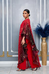 ELEGANCE CAPE ONE SHOULDER WIDE LEG JUMPSUIT (RED MULTI)